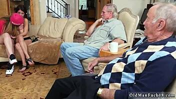 Old and young women masturbate and get fingered by an older man