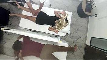 old babe's ass massage turns into cuckold sex next to husband, taboo and young