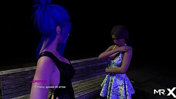 In this acting lesson, the girlfriend practices kissing her friend in a 3D anime scene