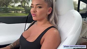 hayley davies drives with big tits and ass in car