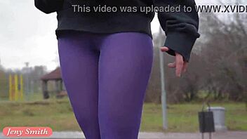 jeny smith showing off during pantyhose workout sesh