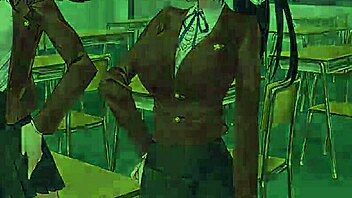 Commander babes get their tits fucked hard in the bathroom!