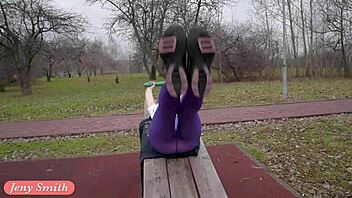 jeny smith showing off during pantyhose workout sesh