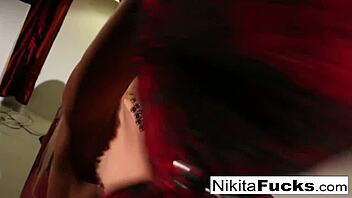 Nikita masturbates in red lingerie solo. russian blonde milf with big tits and ass.