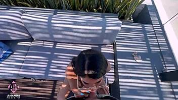 European beauty gets a rooftop romp in public