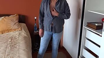 the maid’s husband jerks off watching me dress for work every day