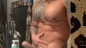 Tattooed Viktor Rom Masturbates Huge Latino Cock in Bathroom!