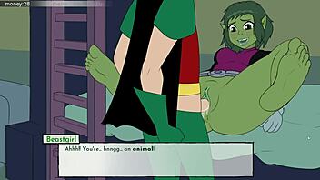 in 18titans part 11, raven performs a boobjob