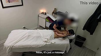Petite Japanese girl seduced into double pounding during steamy massage