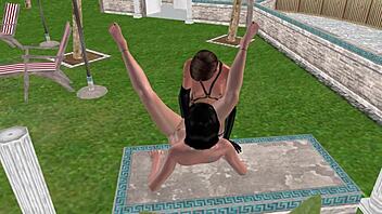 3d lesbian girl fisting on table in animated clip