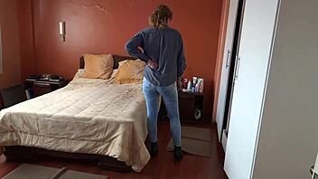 the maid’s husband jerks off watching me dress for work every day