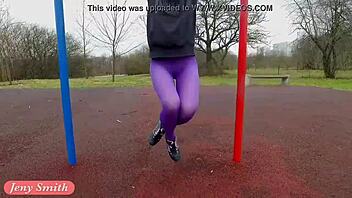 jeny smith showing off during pantyhose workout sesh