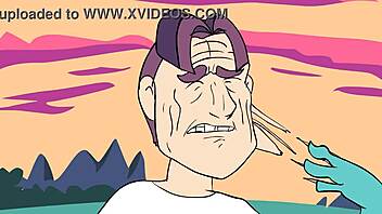 Power trip with clothes ripped in cartoon