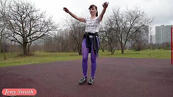 jeny smith showing off during pantyhose workout sesh