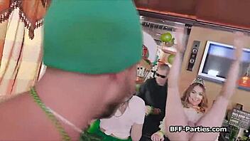 Foursome cock sharing at the local irish bar