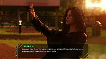 Stunning long haired brunette discusses old days in taboo hentai 3d game