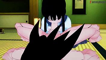 Chichi fucking Goku and Gohan watch Dragon Ball Zex 4.