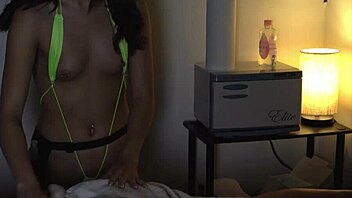 Unscripted amateur handjob with oiled massage and ripped clothes