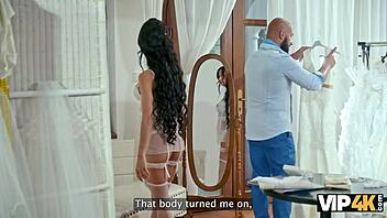 Hey, wanna see bride’s shaved pussy get banged in fitting room fantasy