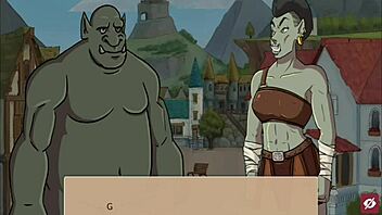 Come to the queen's brothel and get snu snu from the busty orc in this hentai game part 9.