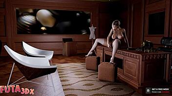 Big tittied brunette futa spies on blonde and fucks her in Futa3DX.