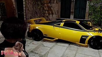 Big tittied brunette futa spies on blonde and fucks her in Futa3DX.