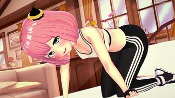 Anya craves riding big cock post-gym in adult hentai.