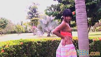 petite colombian brunette babe explores outdoors