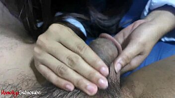 Female doctor examines patient's dick with handjob and blowjob