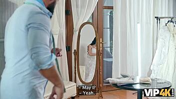 Hey, wanna see bride’s shaved pussy get banged in fitting room fantasy