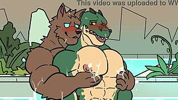 Furry gay characters engage in sex