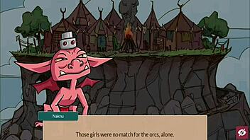 Come to the queen's brothel and get snu snu from the busty orc in this hentai game part 9.