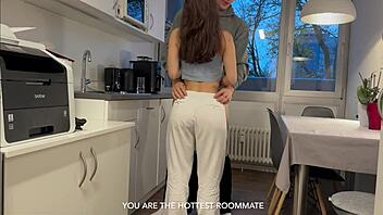 Roommate bangs me hard—can you handle this tight pussy?