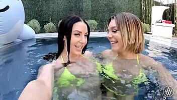 Angela White in hot lesbian scene in bikini