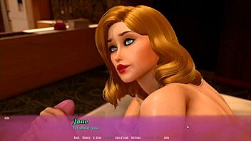 Step mom's friend enjoys assjob massage in hentai game.