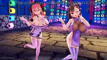 two girls dance in 3d animation