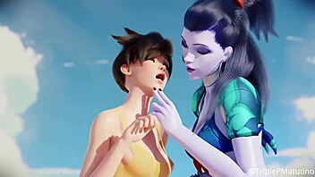 animated 3d lesbian yuri kissing hentai 😘