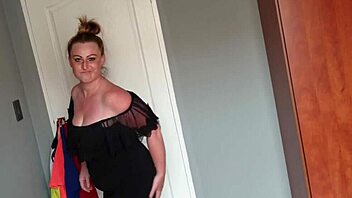 fat girl playing dress up by trying on different dresses