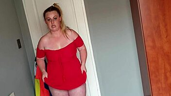 fat girl playing dress up by trying on different dresses