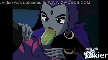 Raven’s blowjob in the animated porn movie