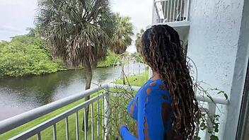 Hey, Lucy Hayz waters those plants while getting sensual.