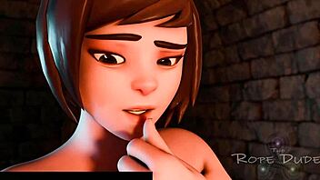 Mei’s corruption unfolds in frustrating 3D cartoon bondage with gagging intensity.