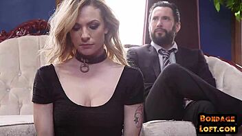 Busty Woman In Bondage Submissive In Kinky Threesome