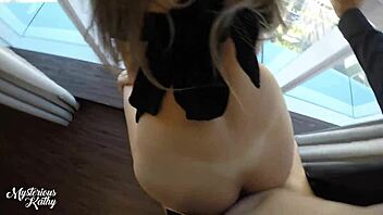 why does meia-irmã moan as she cums at the hotel window?