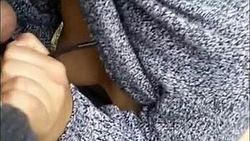 Risky public blowjob on the street, flashing tits for voyeurs.