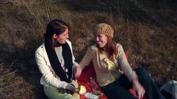 skinny petite 18+ lesbian girls get wild outdoors in steamy rough play