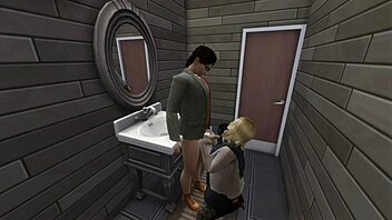 coffee with a friend turns into a bathroom fuck session, guy pounding girl while smoking and wearing heels