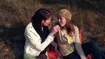 skinny petite 18+ lesbian girls get wild outdoors in steamy rough play