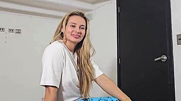 colombian blonde seduces with huge tits