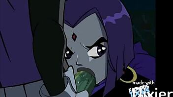 Raven’s blowjob in the animated porn movie